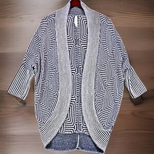 Aeropostale Women's Black White Cardigan Sweater Cable Knit Open Front Size S/P